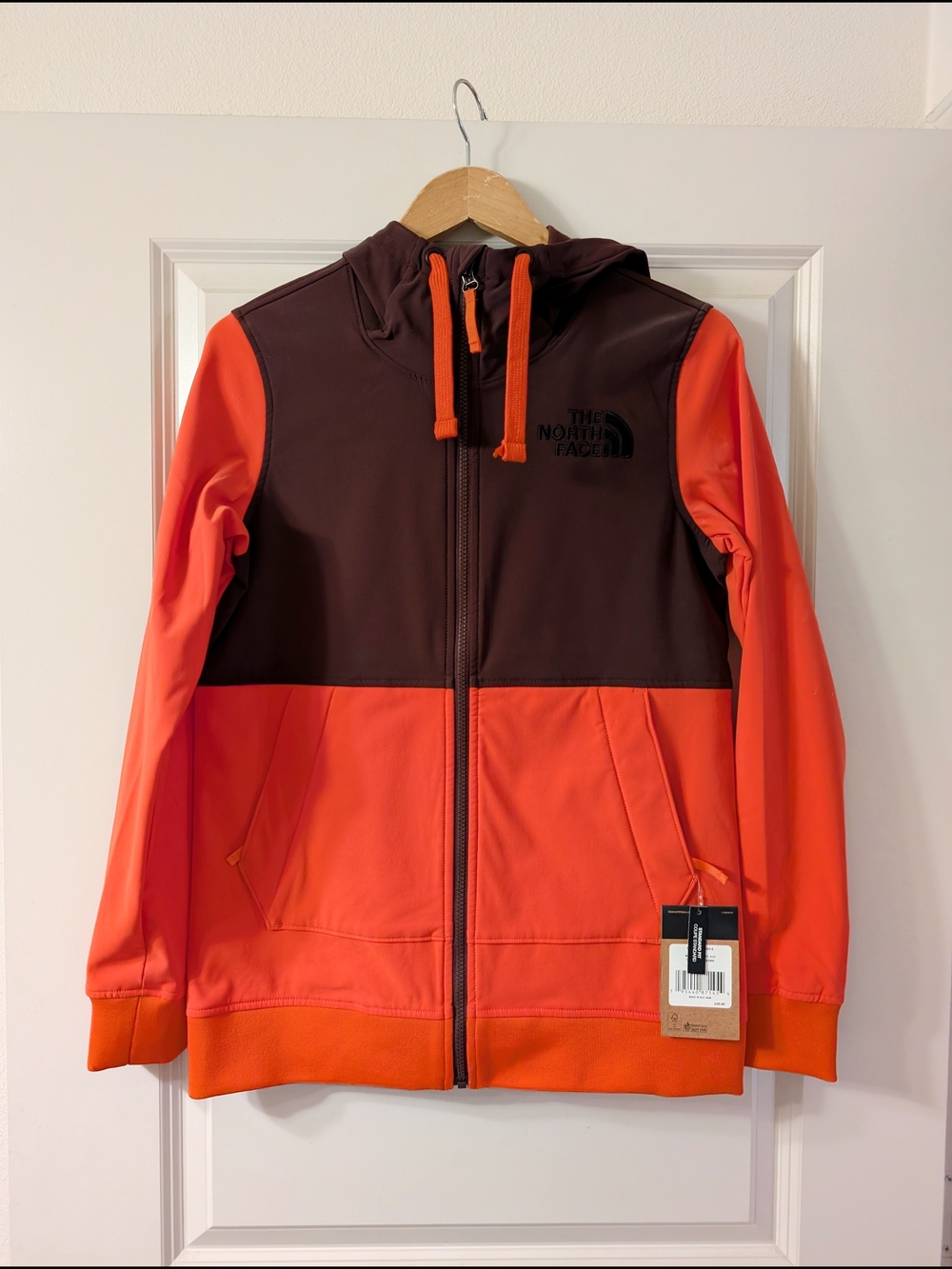 The North Face Orange and Brown Colorblock Hoodie Jacket
